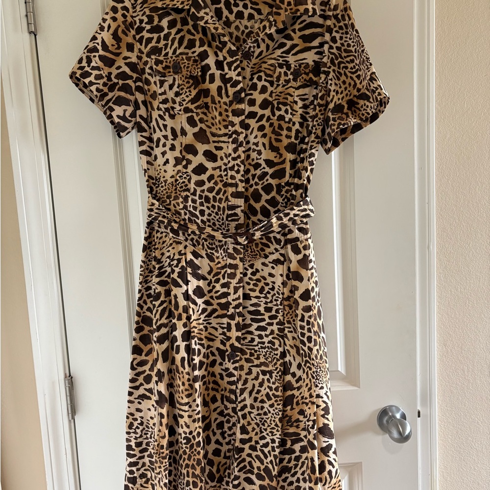Jones New York Brown Tan V-Neck Wrap Dress